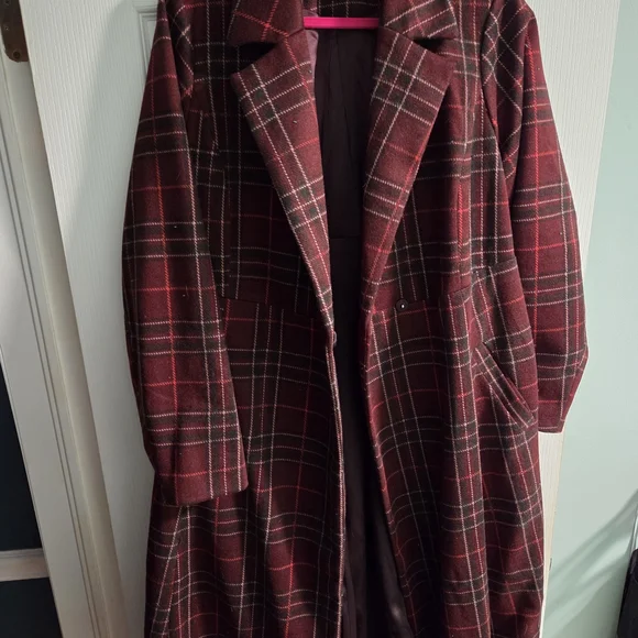 NWOT Torrid Burgundy Plaid Softest Tie Front Coat- Size 2x - Picture 6 of 13